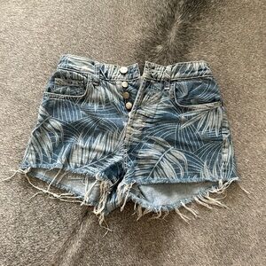 Current Elliot high rise palm print denim shorts